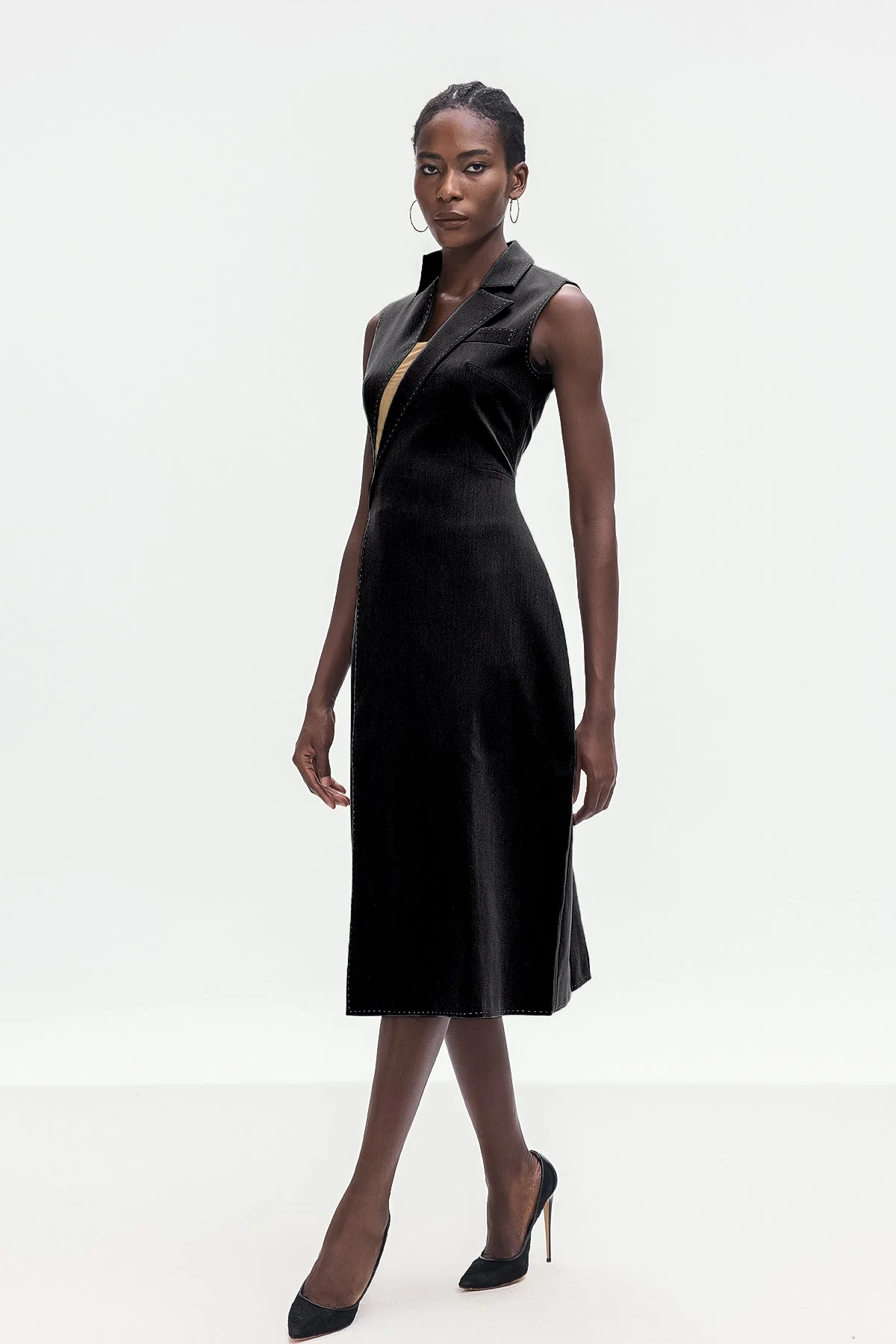 Black Asymmetric Split Sleeveless Maxi Dress