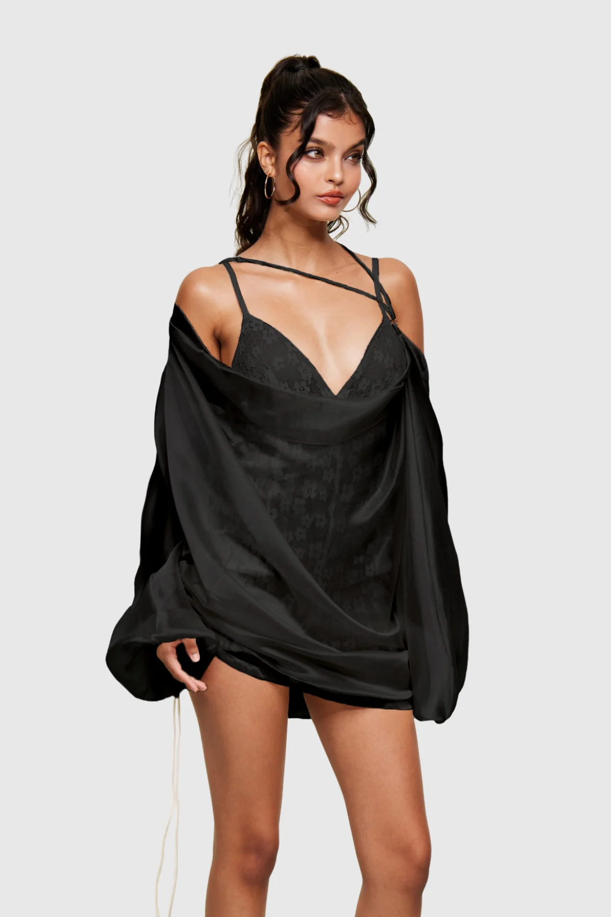 Elegant Black Cowl Neck Backless Pants Set