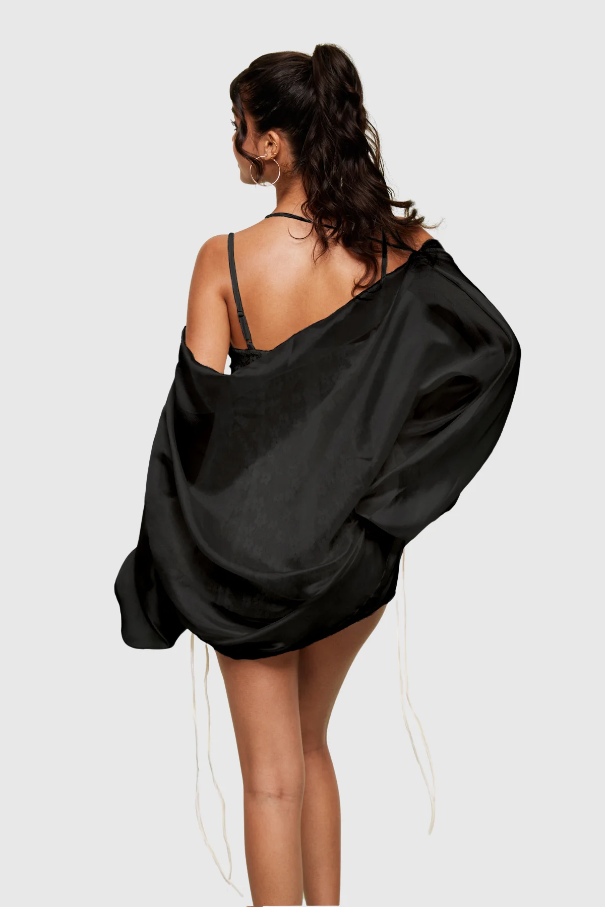 Elegant Black Cowl Neck Backless Pants Set