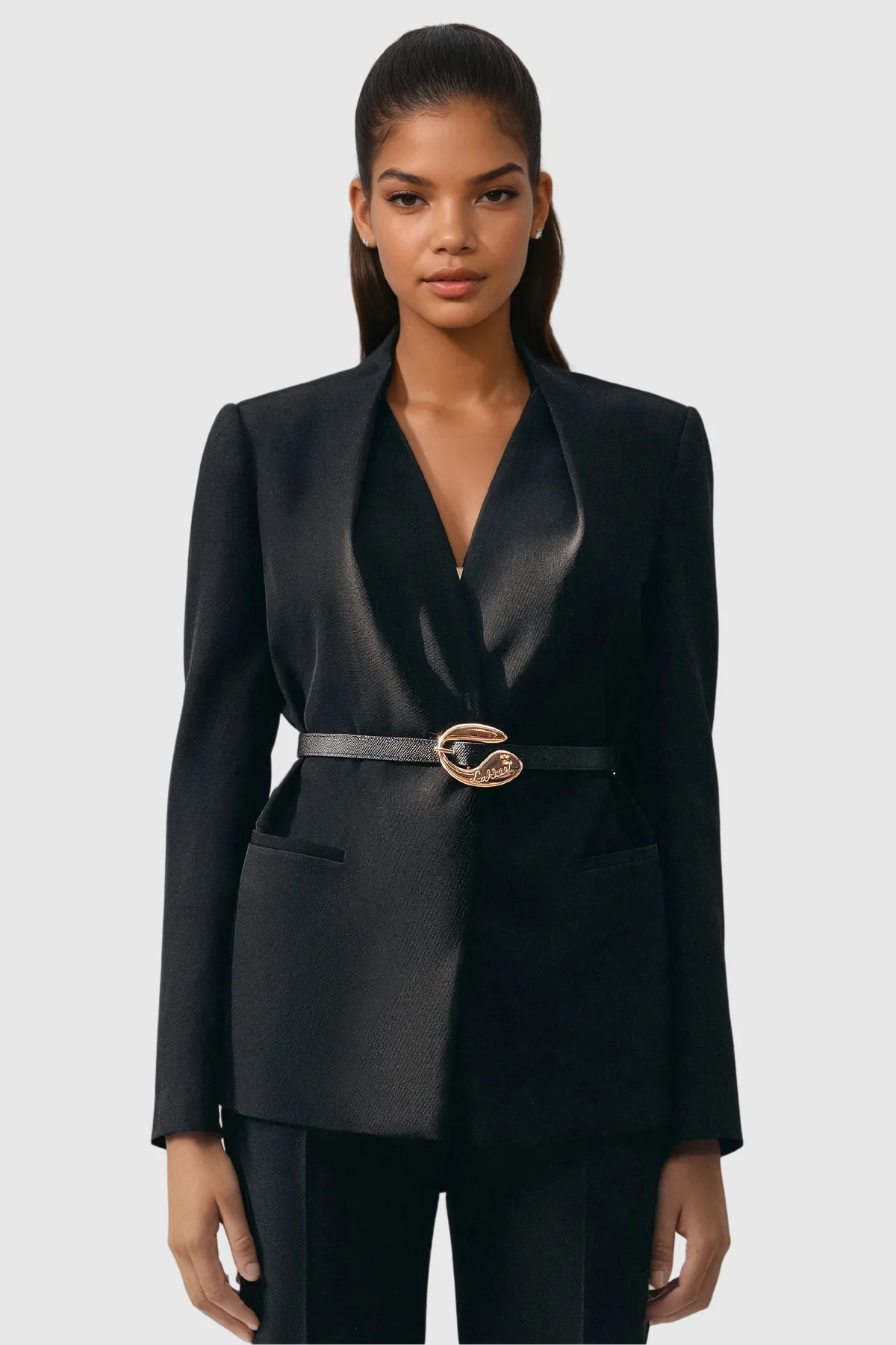 Black Belted Pants Set for Stylish Looks