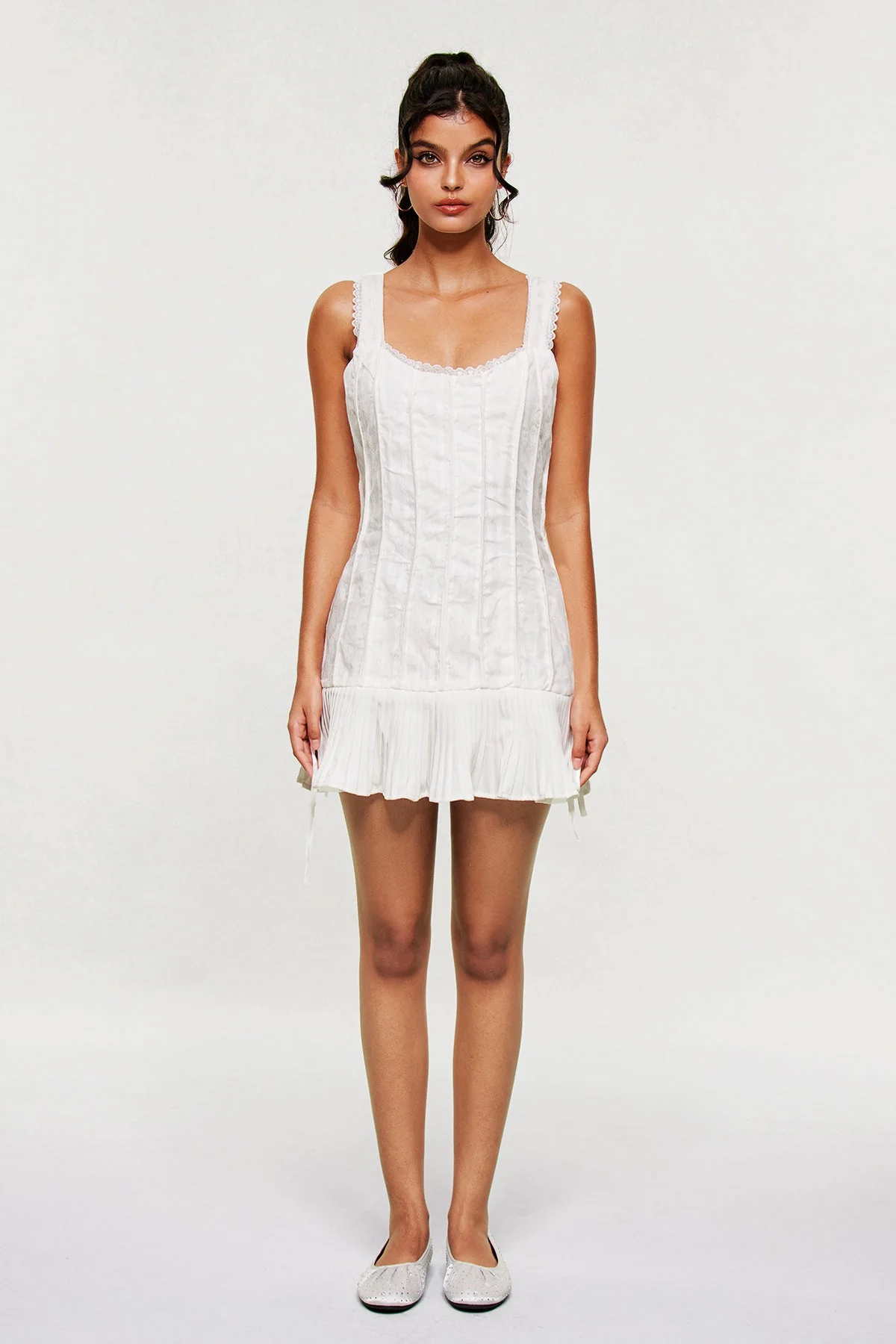 White Stripe Lace Up Mini Dress