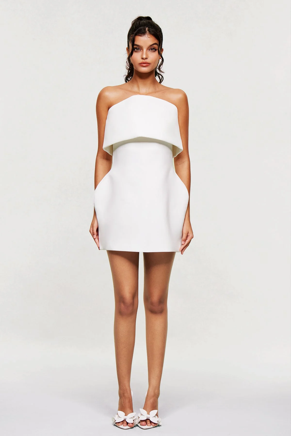 White Deconstruct Strapless Mini Dress