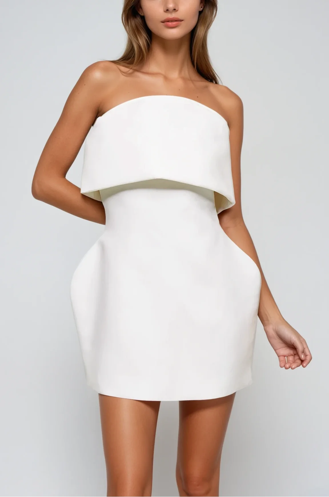 White Deconstruct Strapless Mini Dress