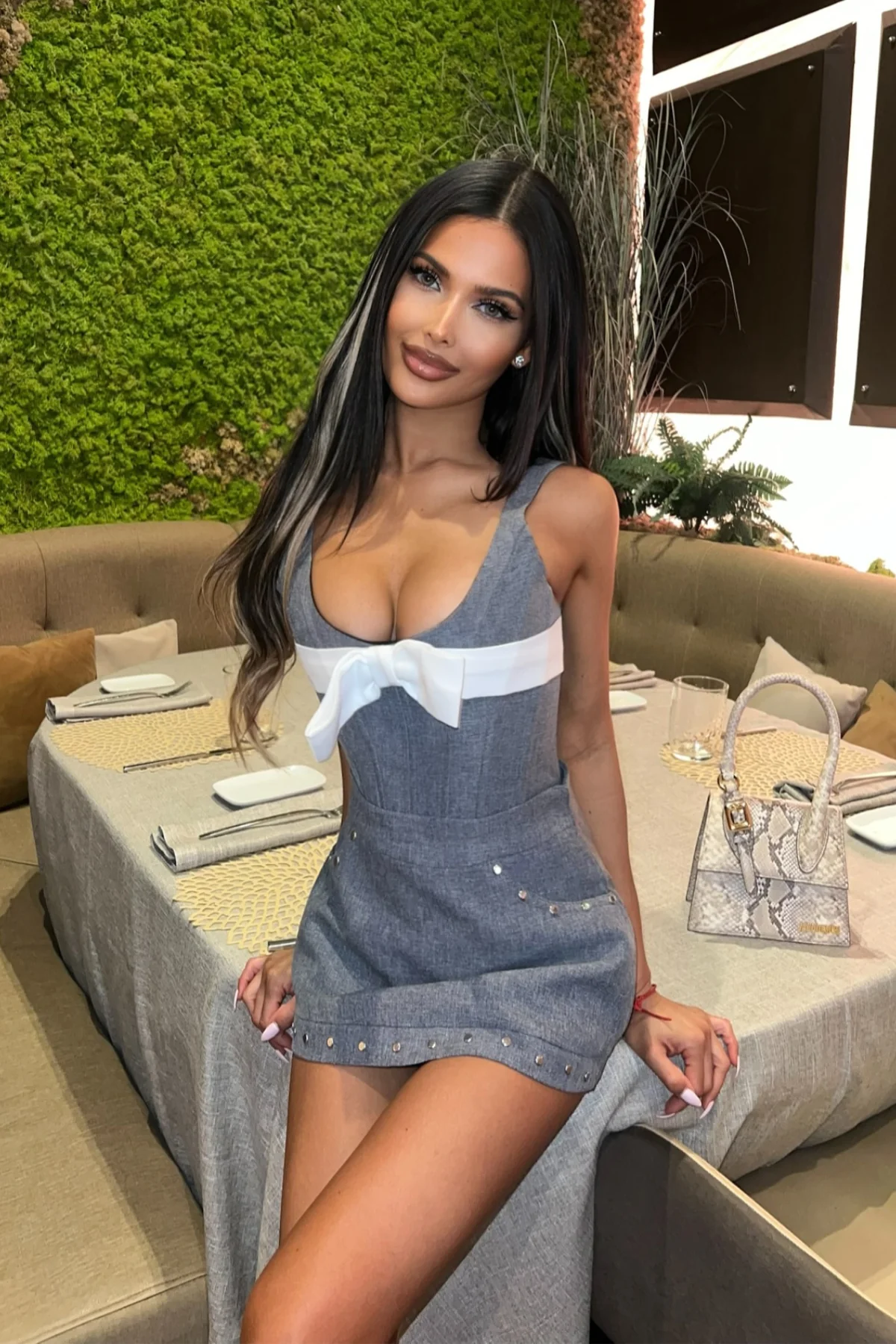 Chic Bow Skirt Set in Grey for Women