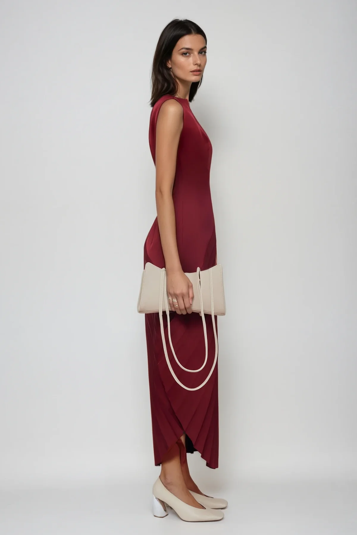 Red Ruch Asymmetric Maxi Dress Elegant Stylish Design