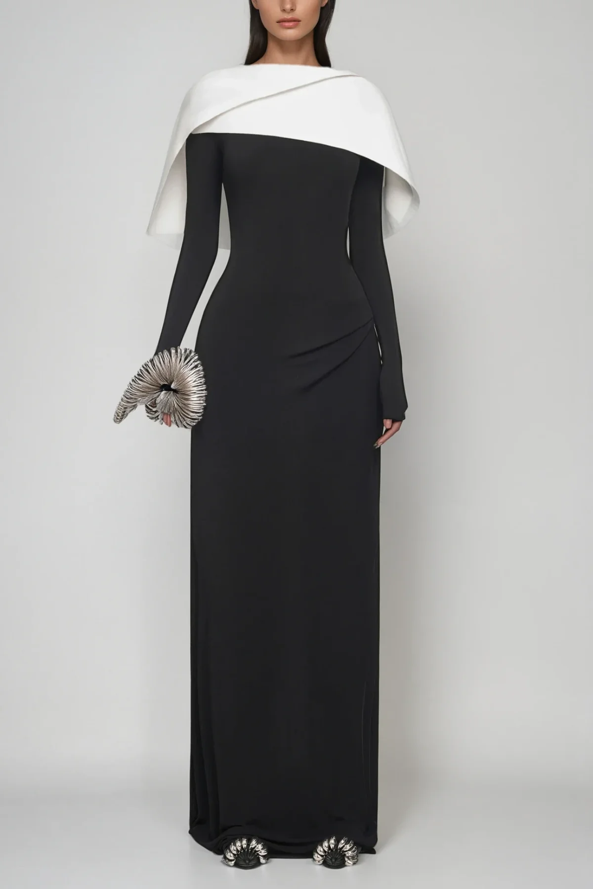 Black Shawl Ruch Bodycon Maxi Dress - Elegant and Versatile