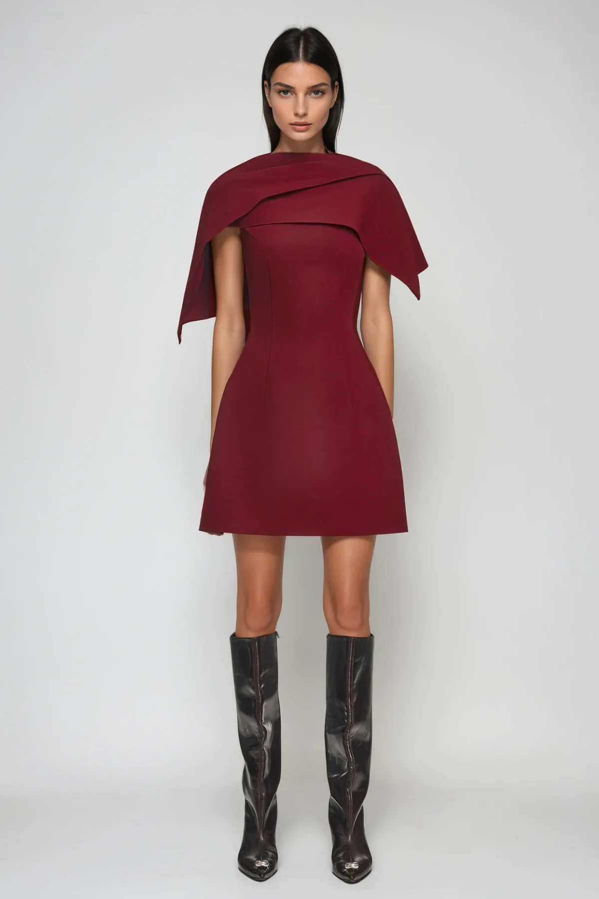 Red Shawl Ruch Bodycon Mini Dress - Evening Wear Chic Style