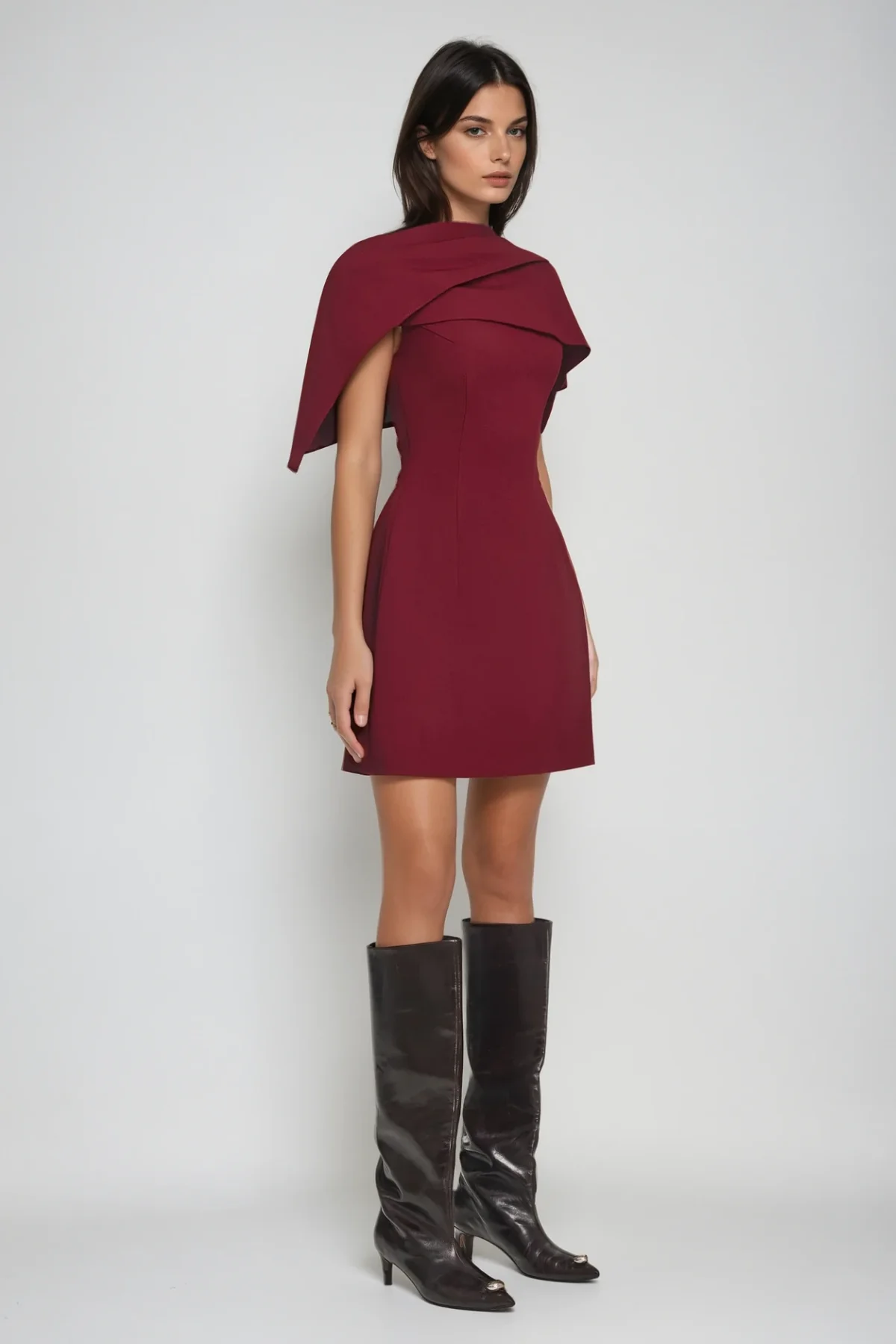 Red Shawl Ruch Bodycon Mini Dress - Evening Wear Chic Style