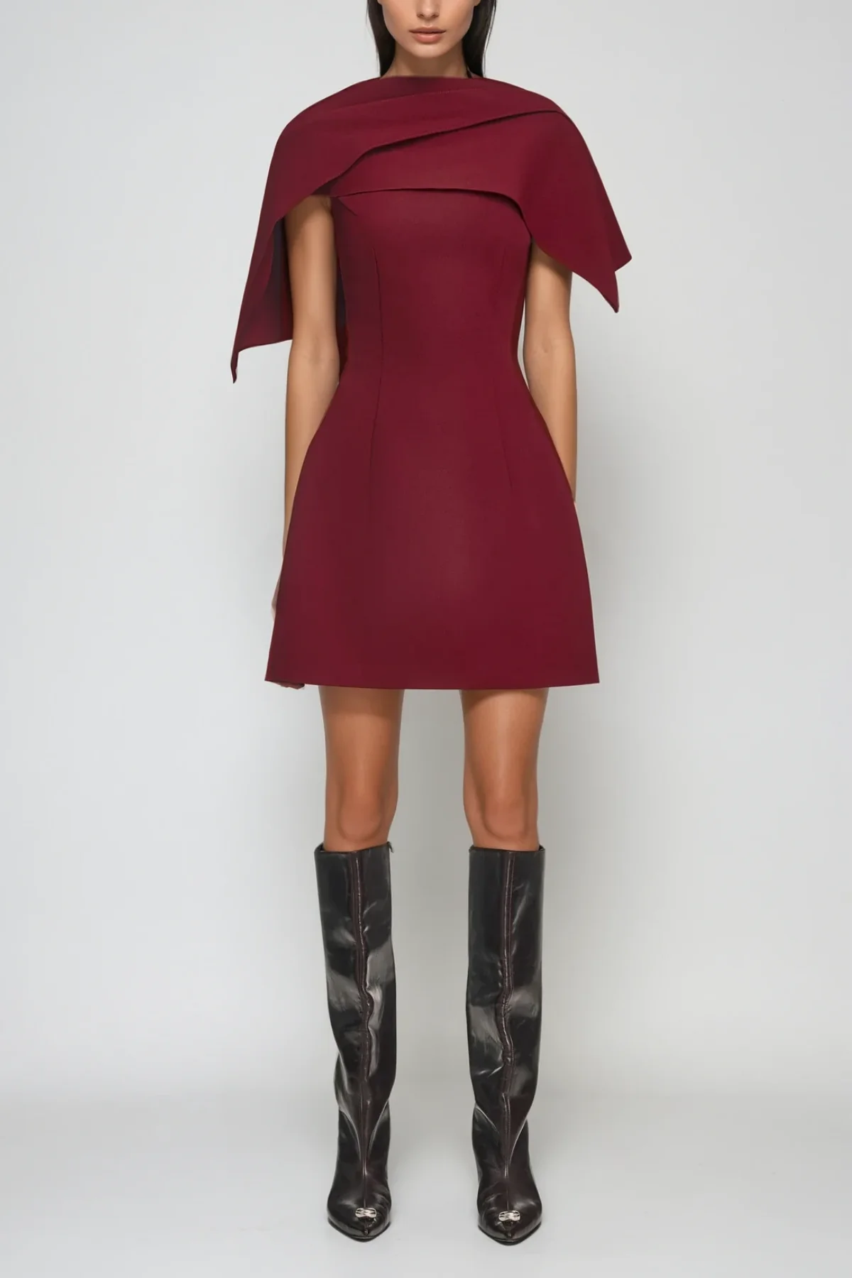 Red Shawl Ruch Bodycon Mini Dress - Evening Wear Chic Style