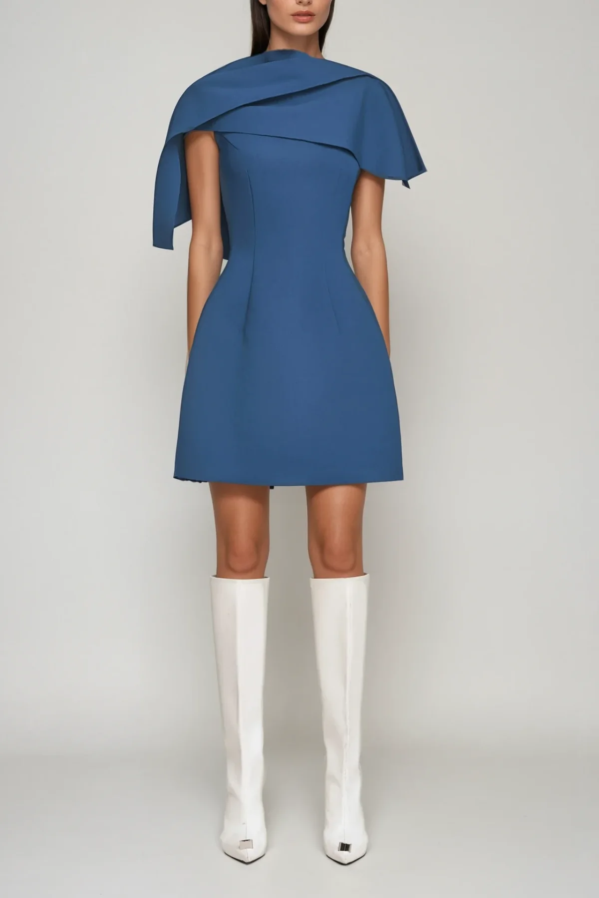 Blue Ruch Bodycon Mini Dress with Shawl Detail