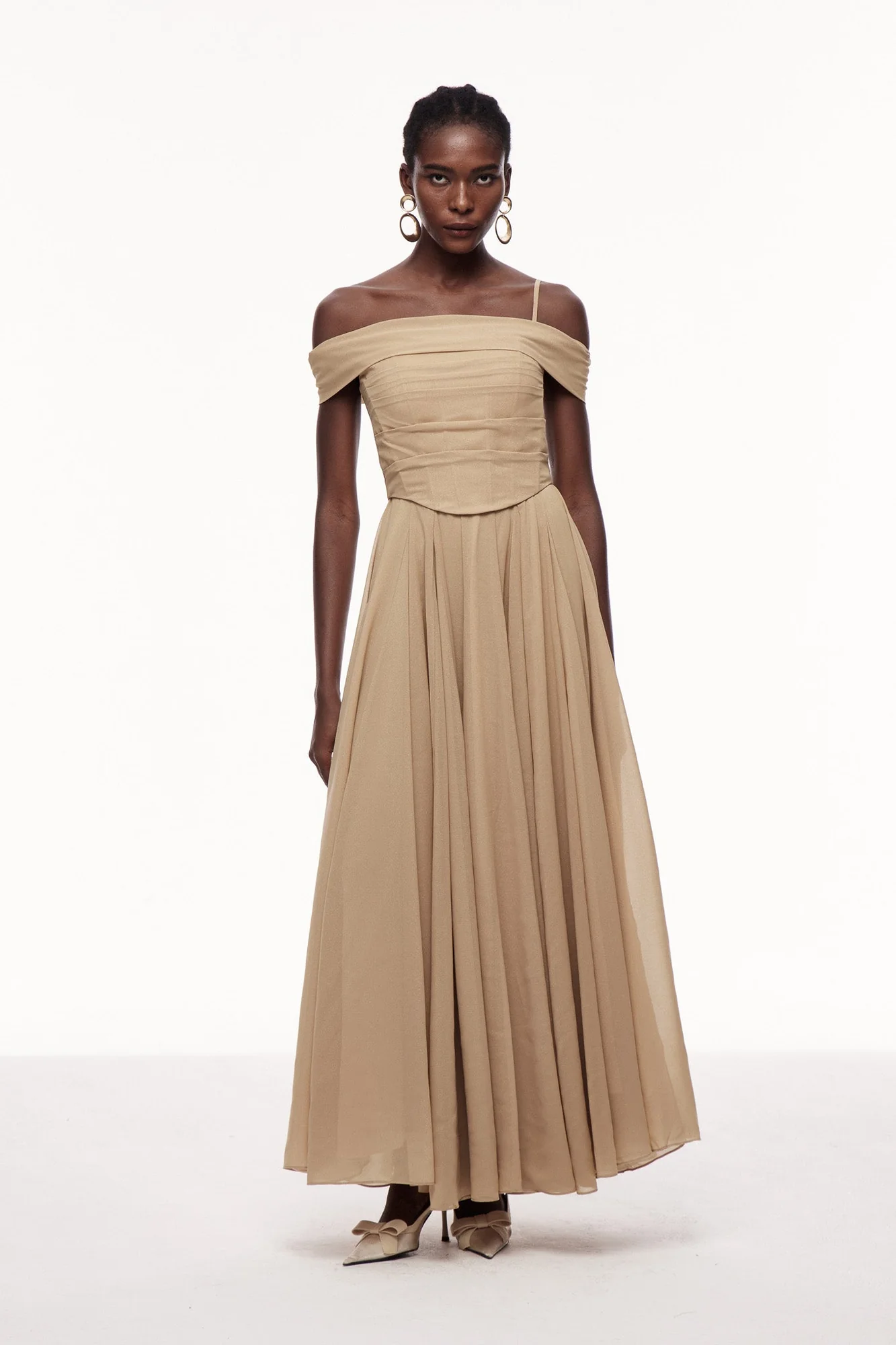 Elegant Khaki Corset Maxi Dress