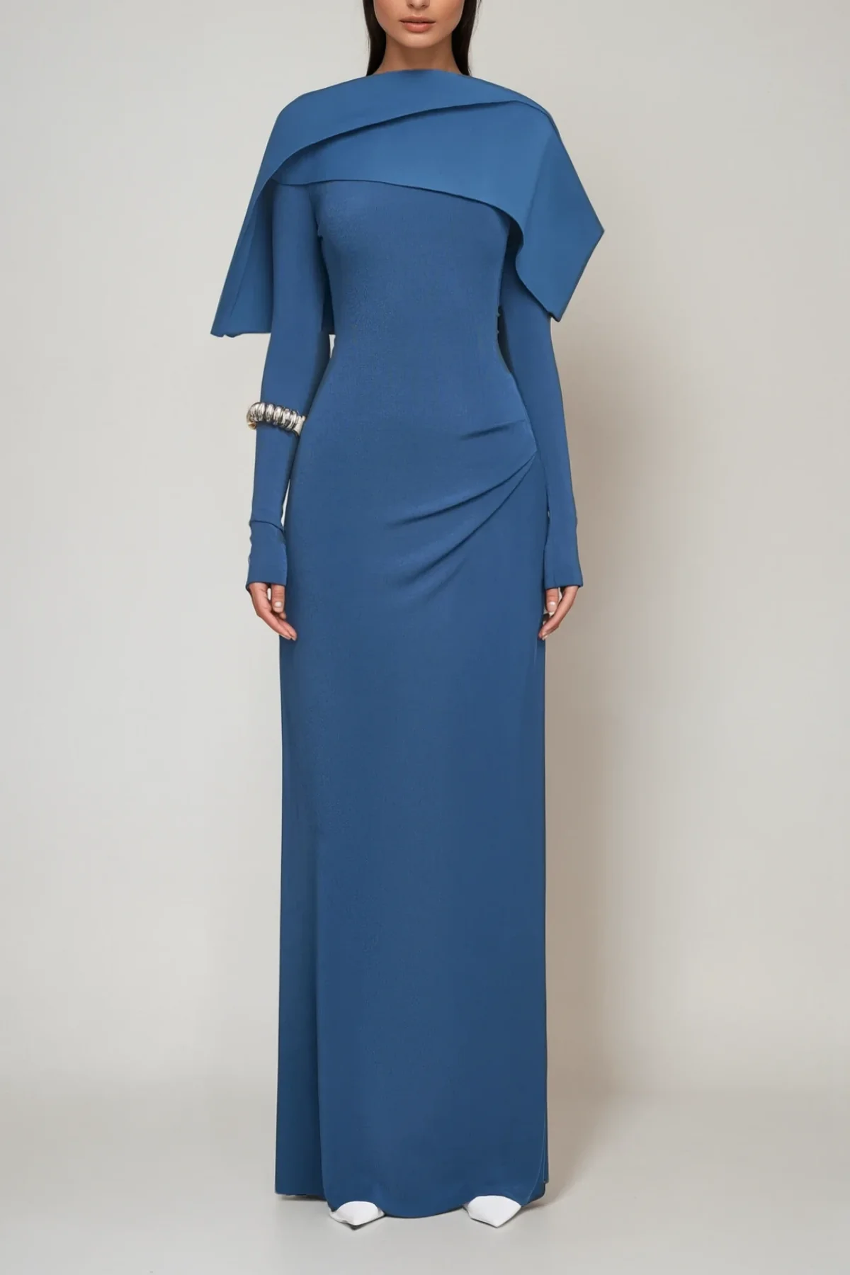 Blue Ruched Bodycon Maxi Dress - Elegant Formal Evening Wear