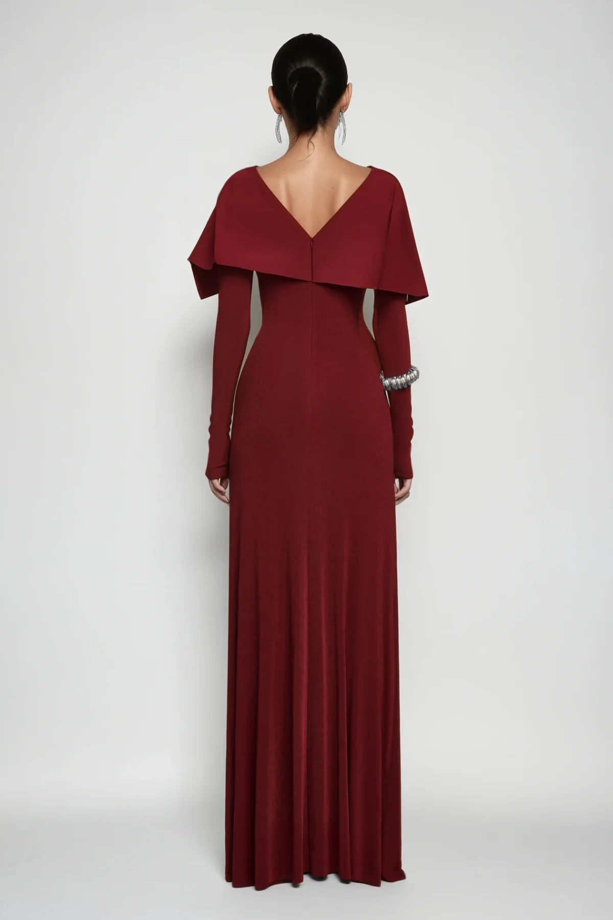 Red Shawl Ruch Bodycon Maxi Dress - Elegant Formal Wear