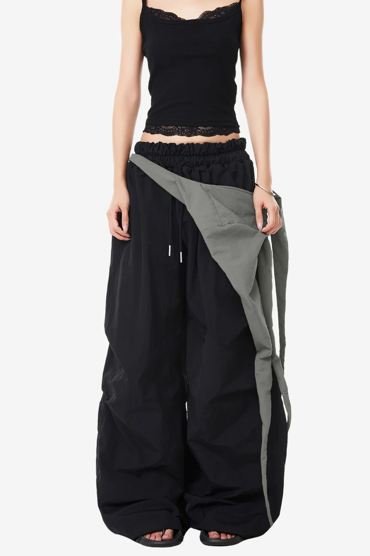 Wide Leg Lace Up Pants in Black
