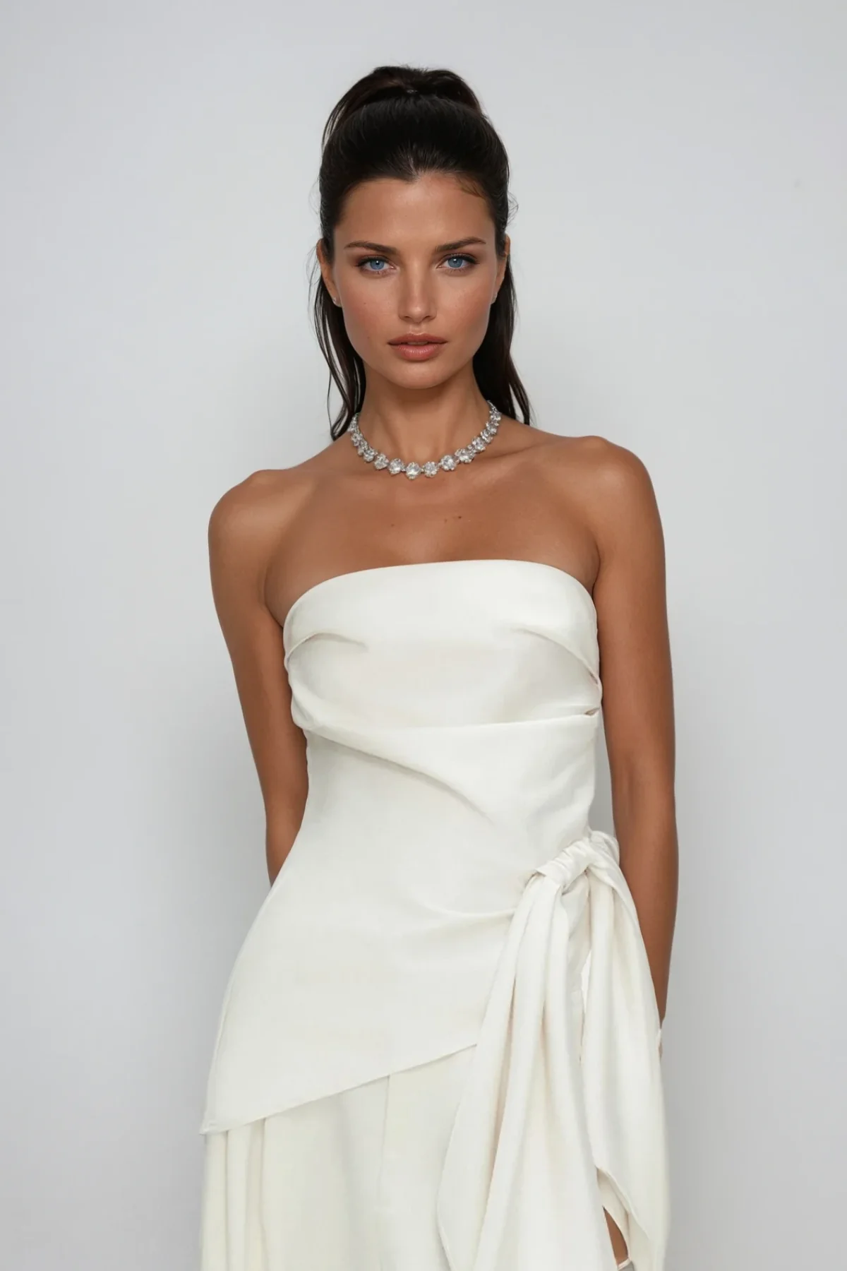 White Satin Lace-Up Pants Set