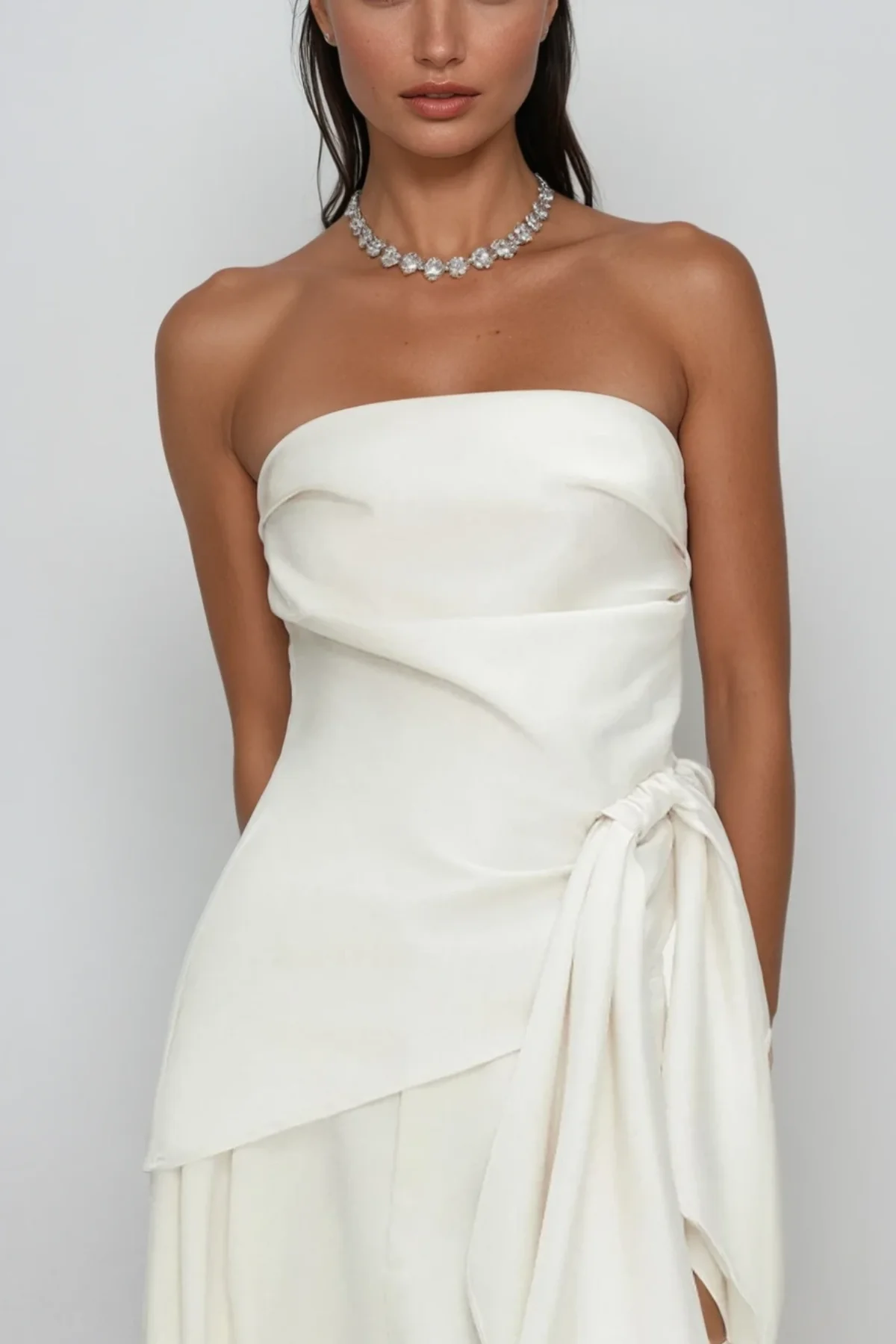 White Satin Lace-Up Pants Set