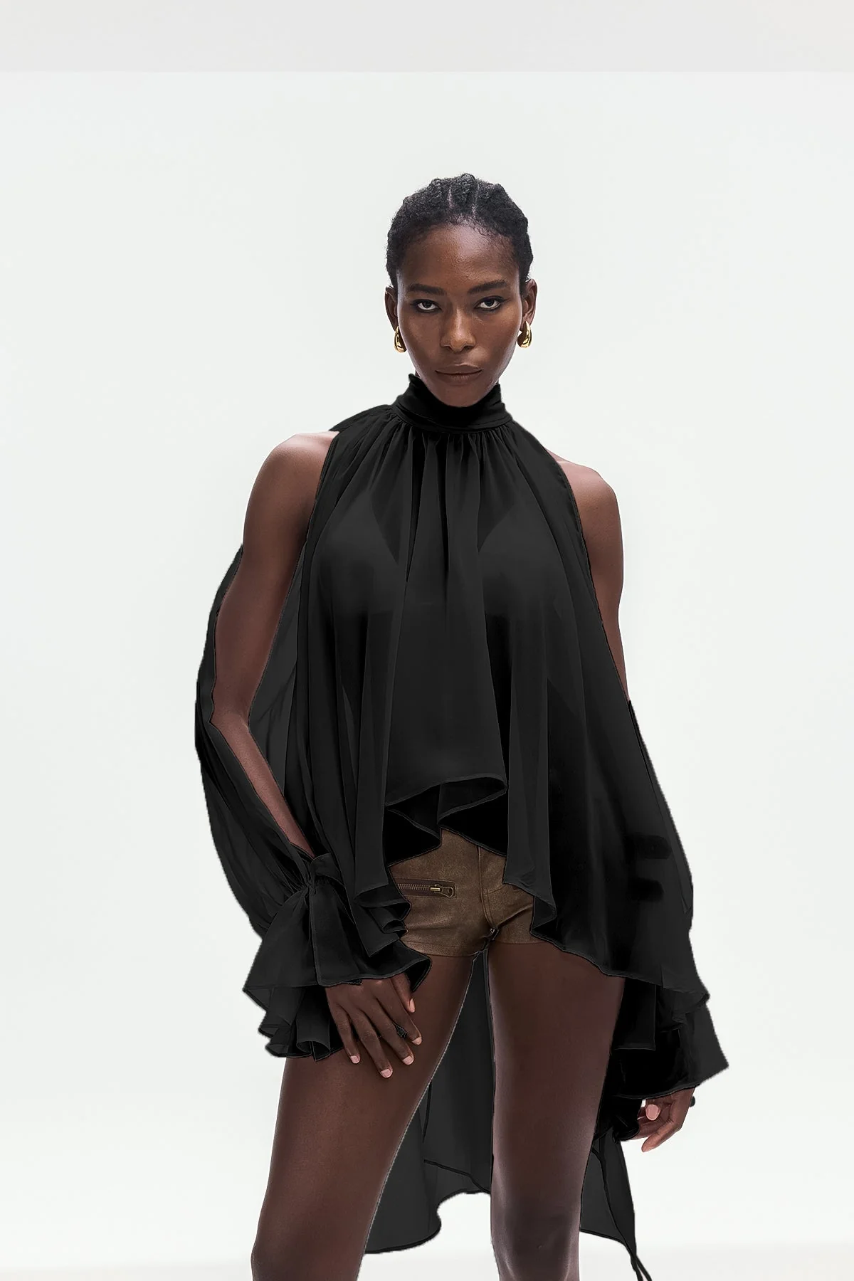 Modern Black Asymmetric Cutout Top for Women