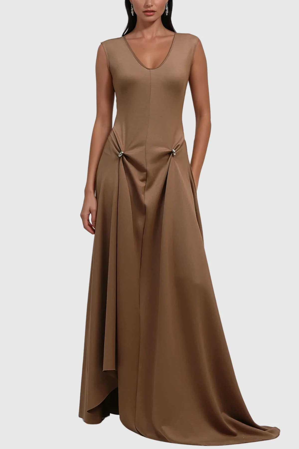 Brown Asymmetric Maxi Dress - Elegant & Comfortable Style