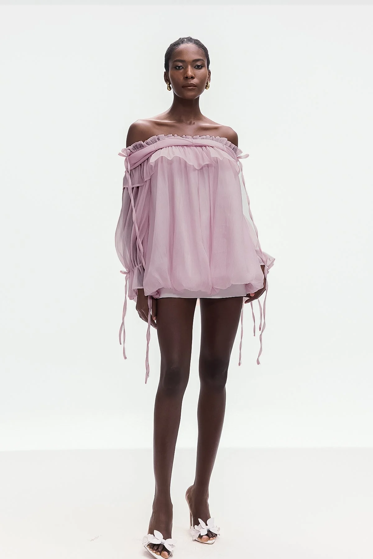 Purple Mesh Ruffle Off Shoulder Top - Elegant & Trendy