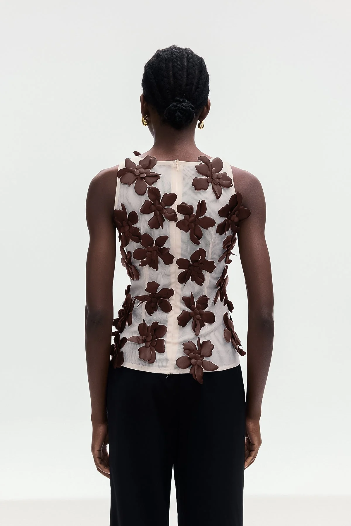 Brown Floral Sleeveless Top for Women