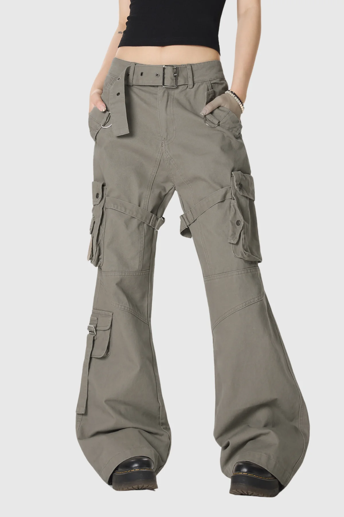 Grey Cargo Jeans with Multiple Pockets for Men