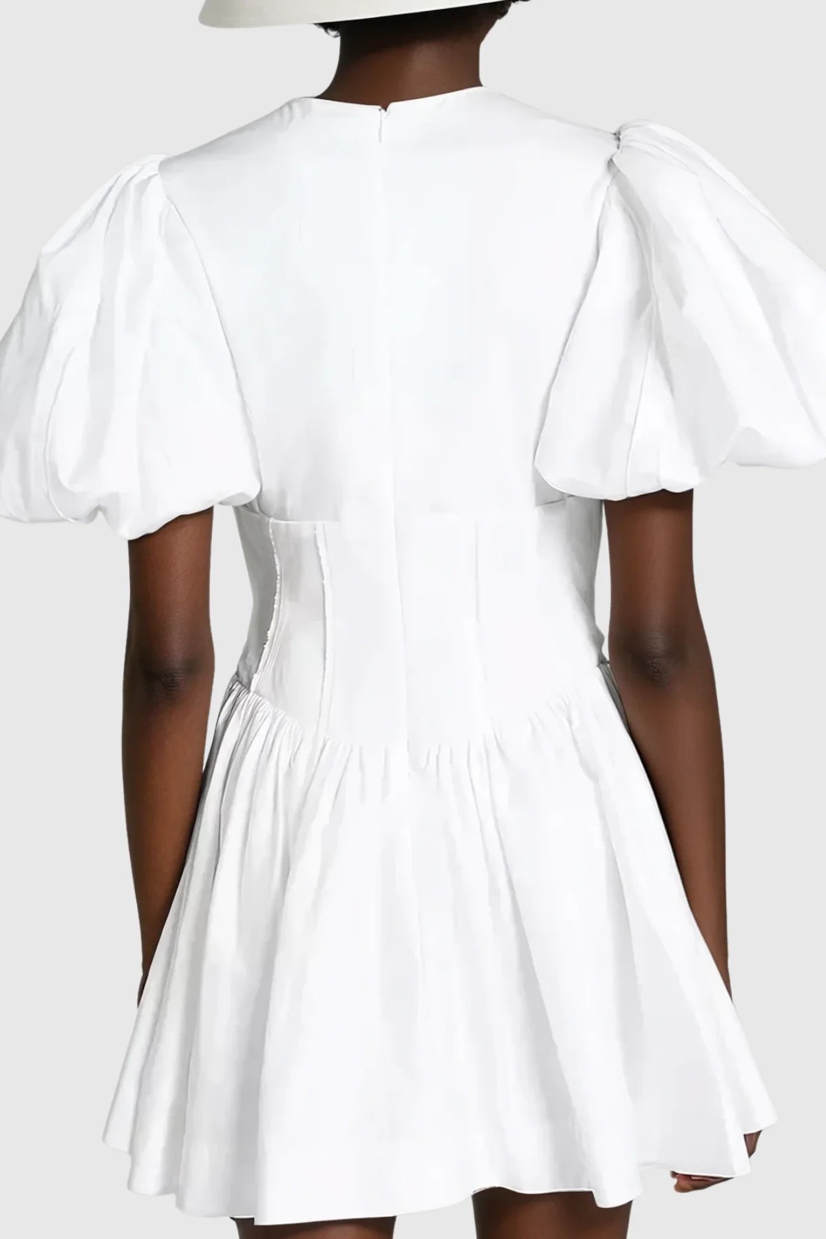 White Balloon Sleeve Ruch Mini Dress