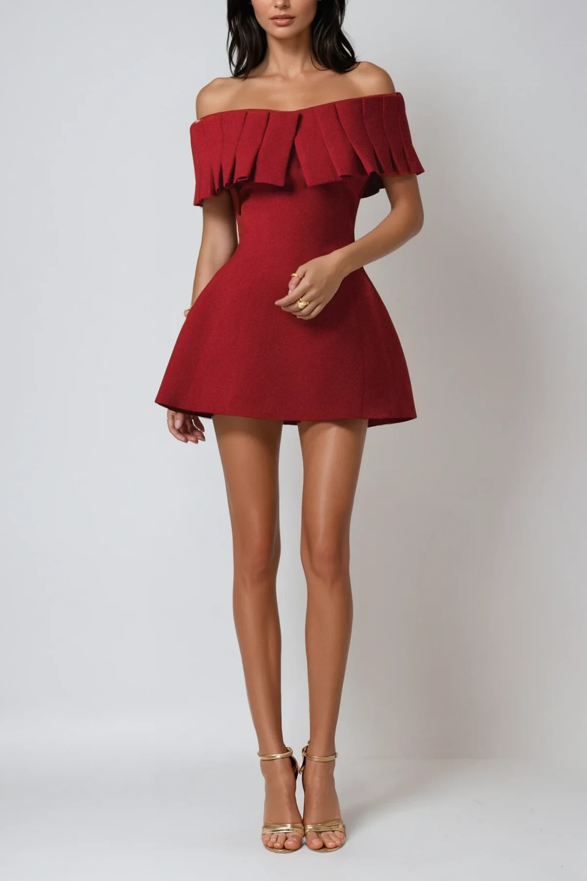 Red Strapless Ruched Mini Dress - Elegant Evening Outfit