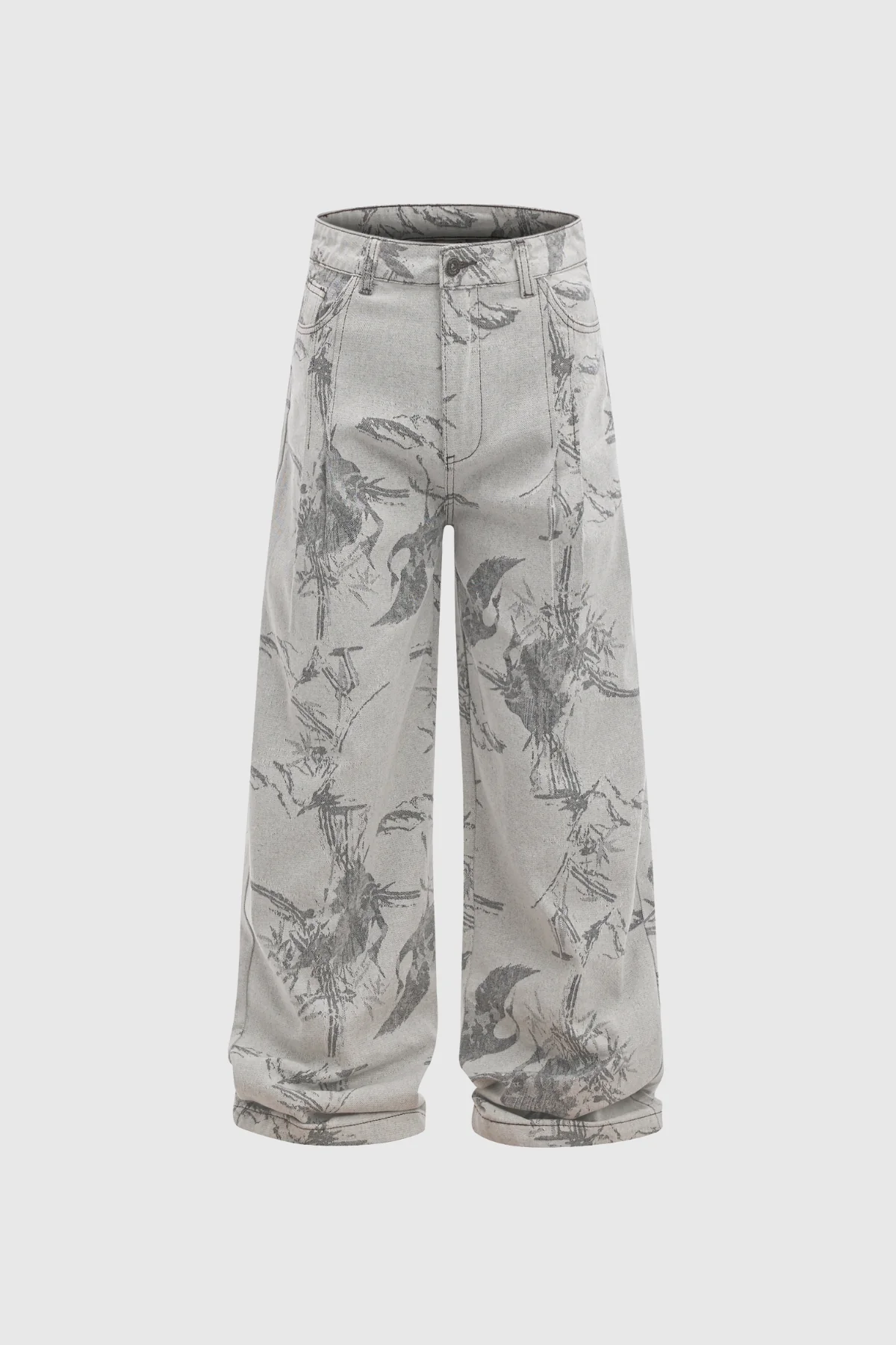 Grunge Revival Printed Jeans in Grey