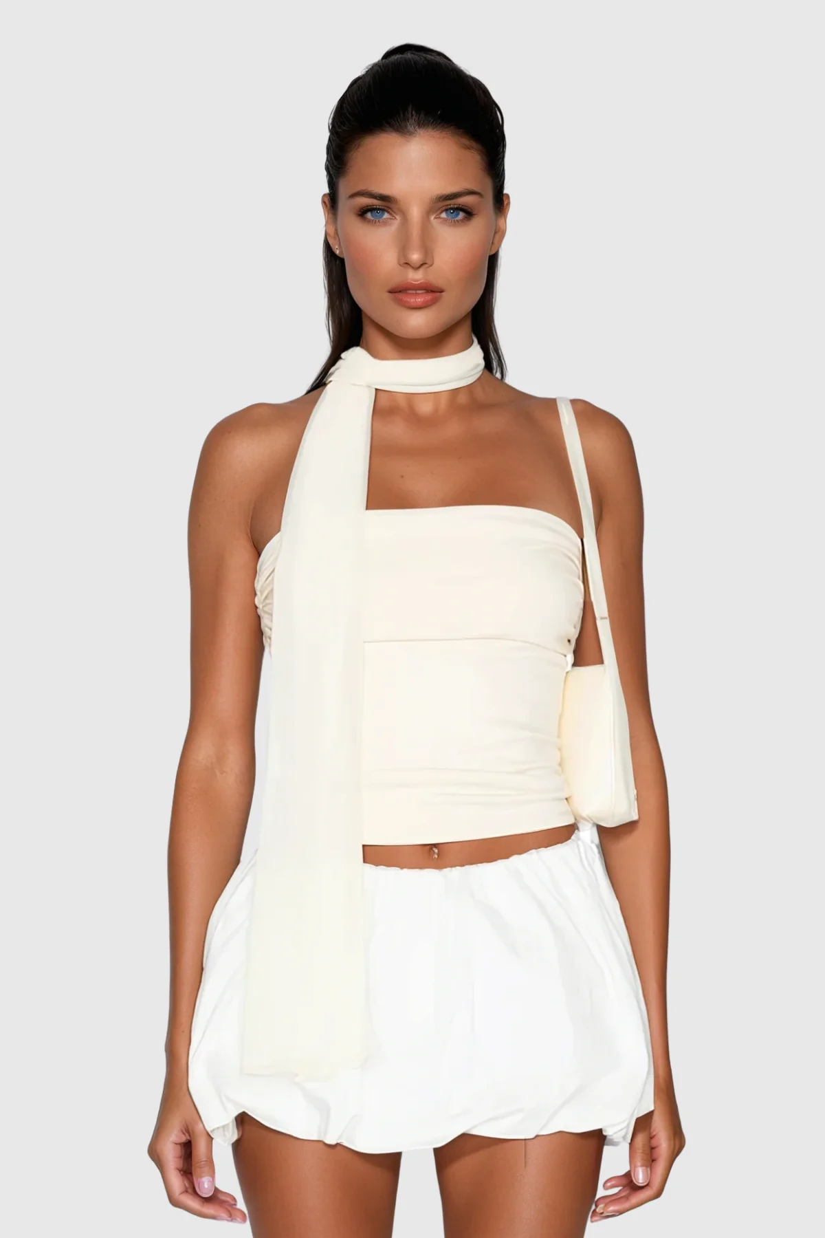 White Ruch Strapless Top - Modern Silhouette with Ruching Detail