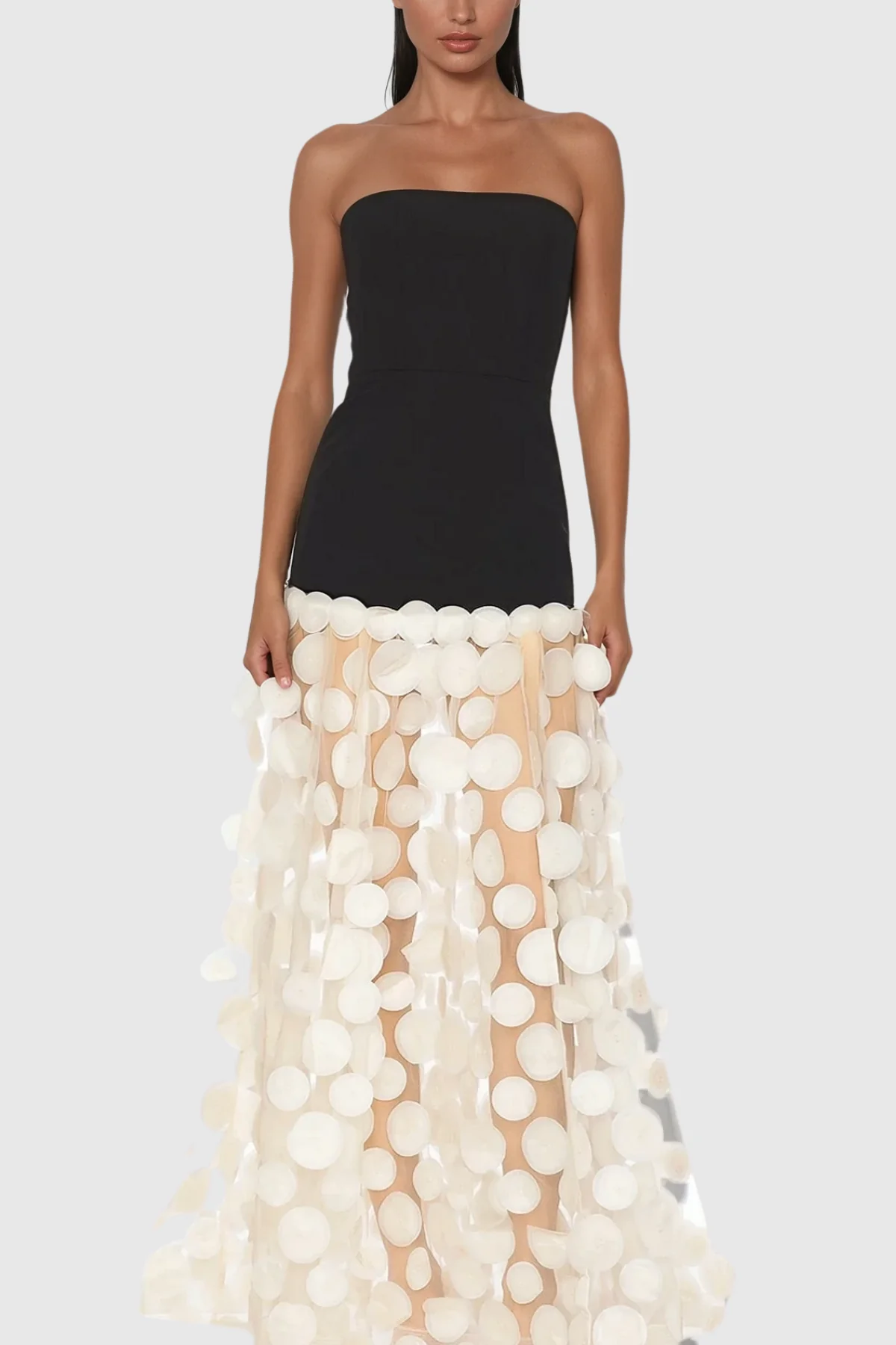 Apricot Dot Strapless Maxi Dress - Elegant & Comfortable