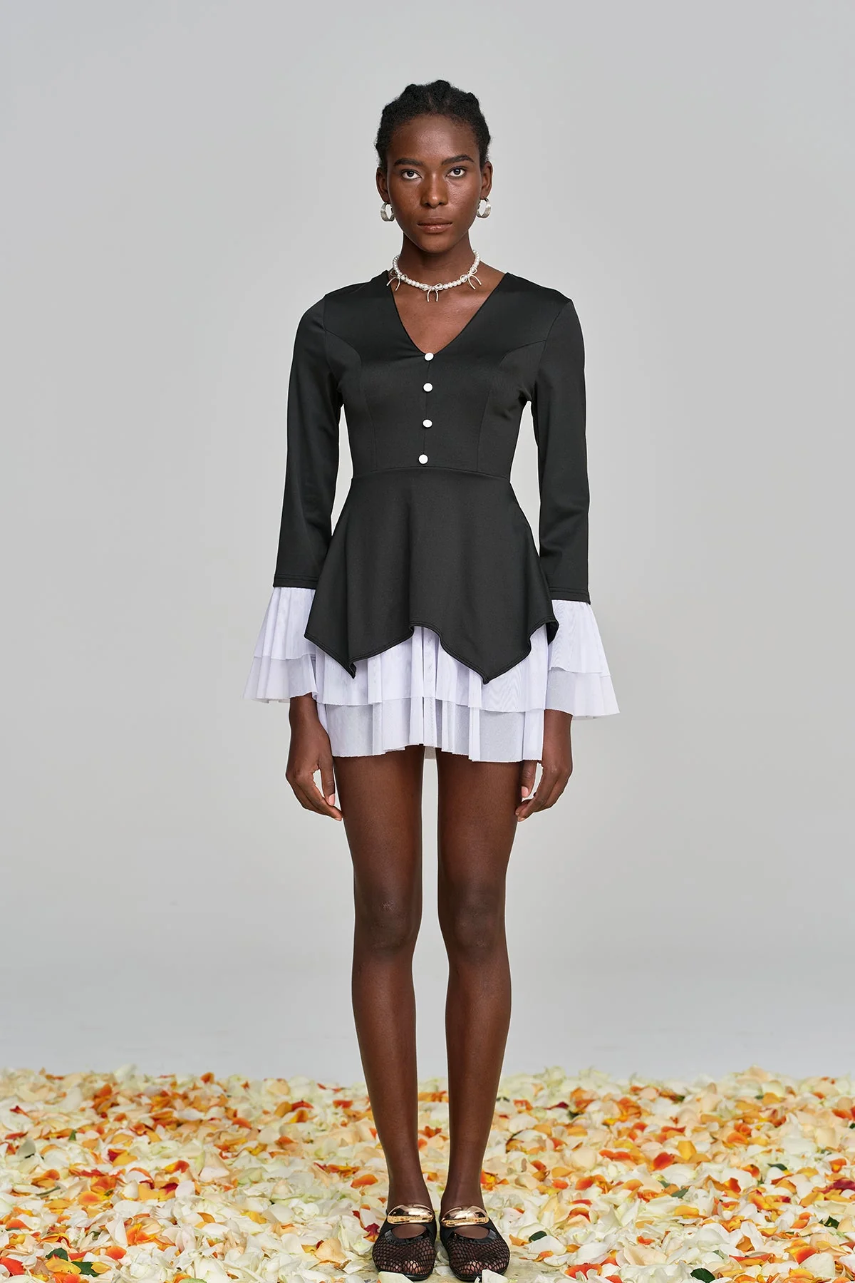 Chic Black Asymmetric Ruffle V Neck Mini Dress