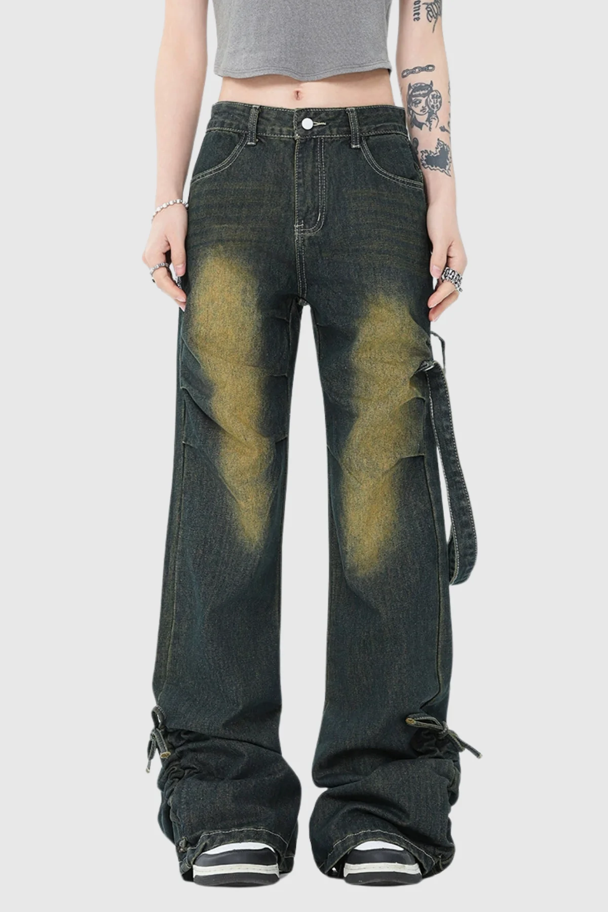 Bleached Ruched Denim Jeans
