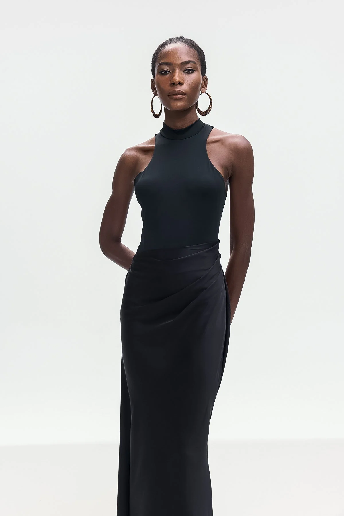 Satin Black Tank Top Maxi Dress with Flattering Silhouette