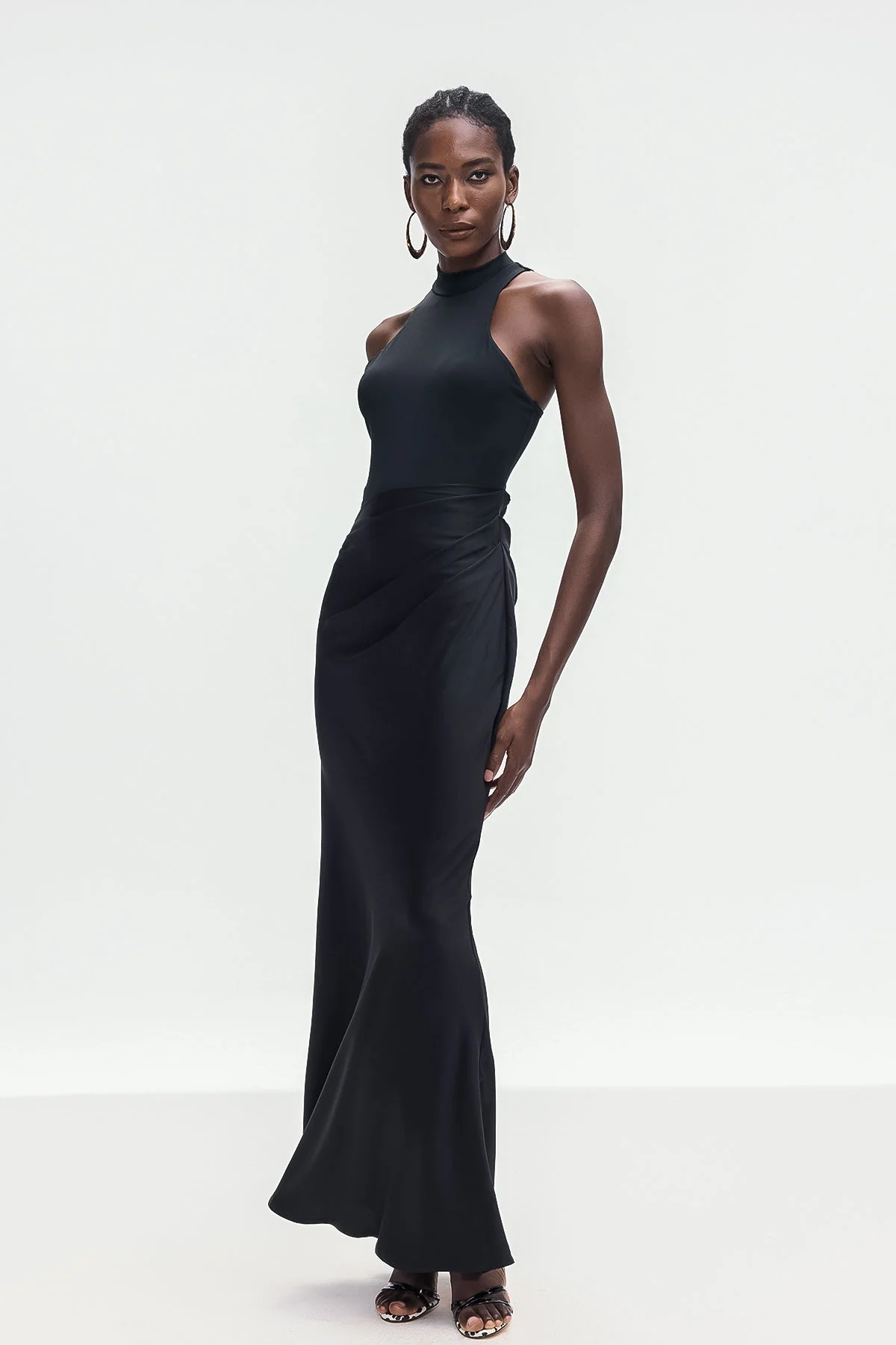 Satin Black Tank Top Maxi Dress with Flattering Silhouette