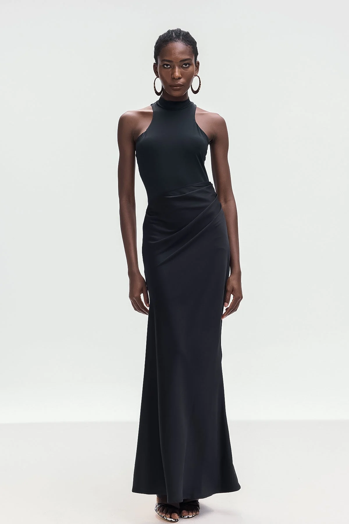 Satin Black Tank Top Maxi Dress with Flattering Silhouette