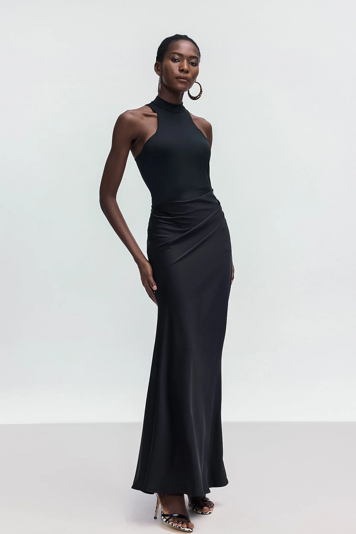 Satin Black Tank Top Maxi Dress with Flattering Silhouette