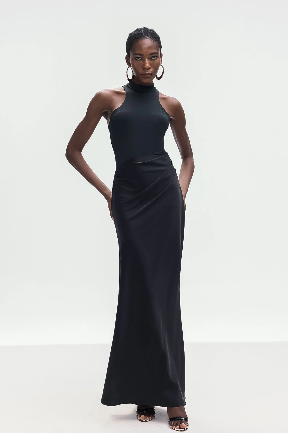 Satin Black Tank Top Maxi Dress with Flattering Silhouette