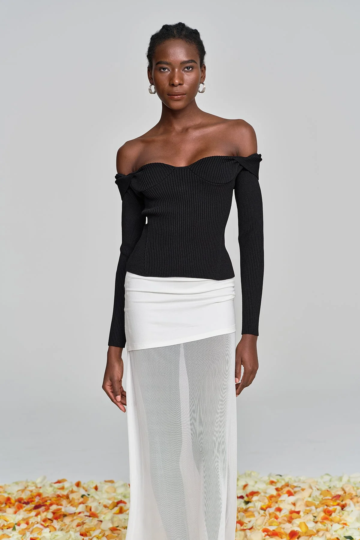 Versatile Black Knit Low Neck Top for Women