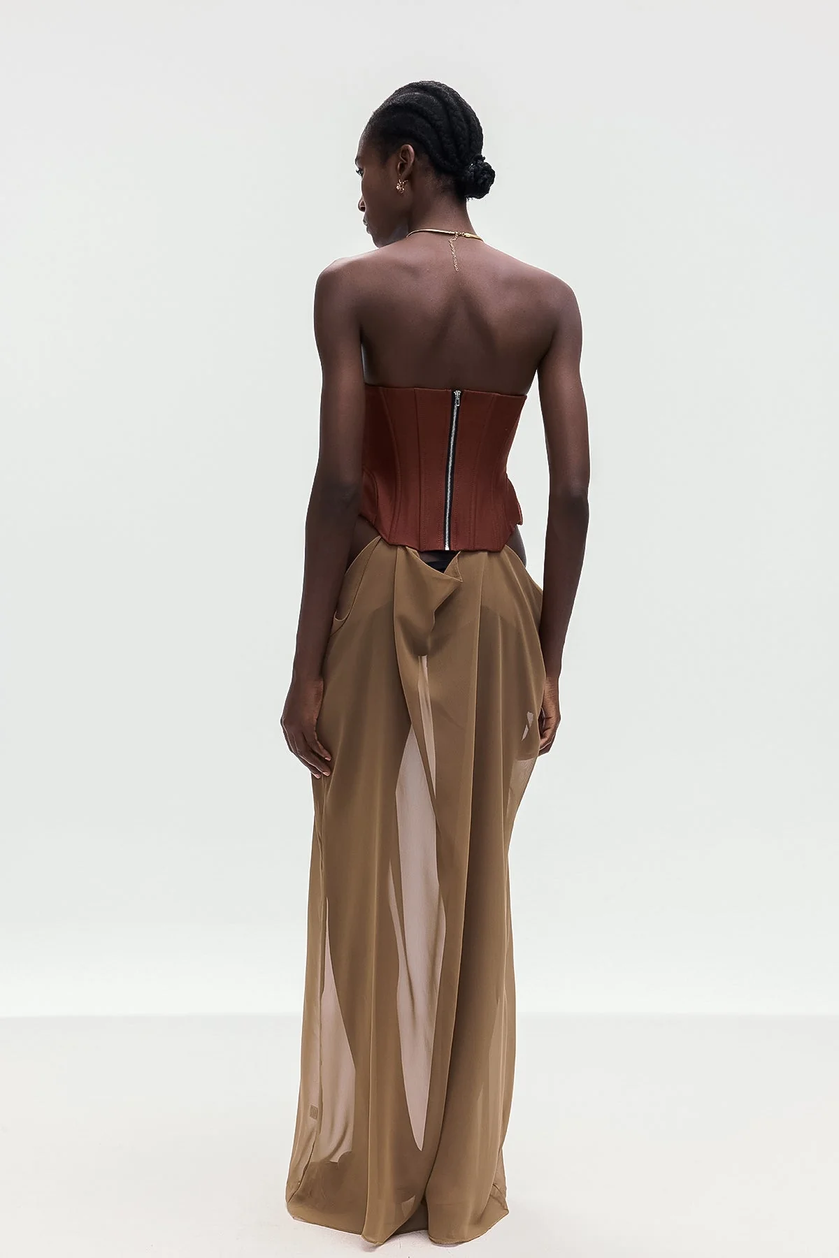 Khaki Lace-Up Strapless Maxi Dress - Elegant Silhouette