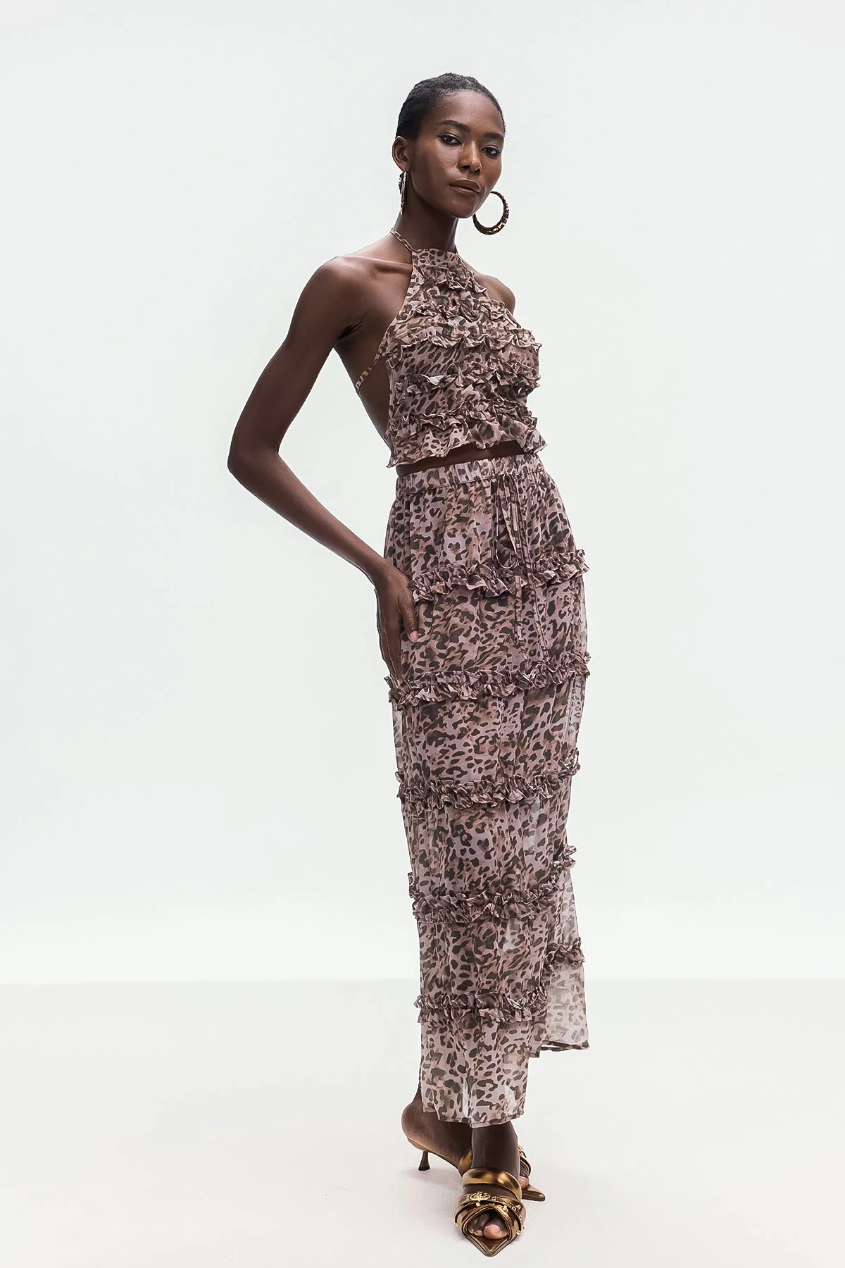 Leopard Ruffle Skirt Set - Stylish Animal Print Ensemble