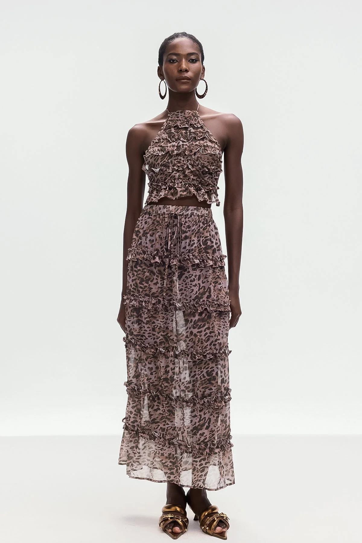 Leopard Ruffle Skirt Set - Stylish Animal Print Ensemble