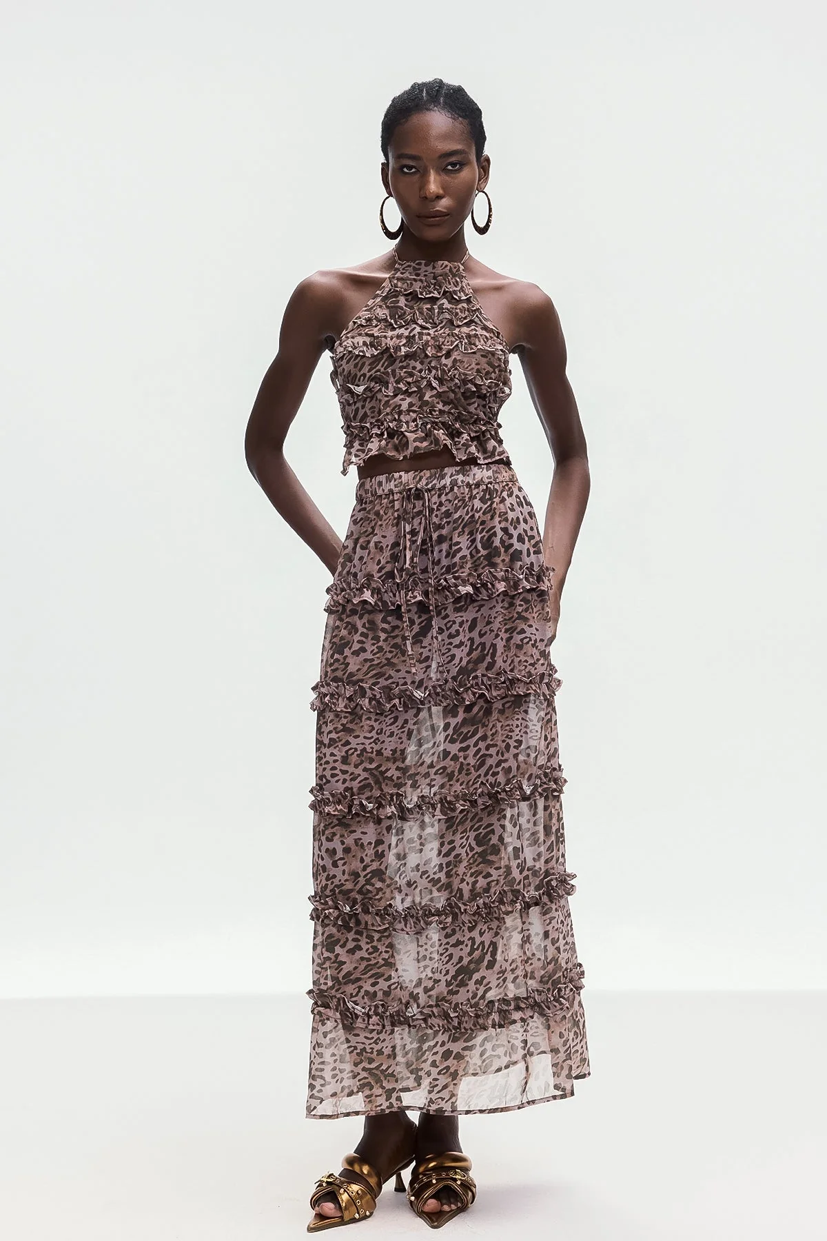 Leopard Ruffle Skirt Set - Stylish Animal Print Ensemble