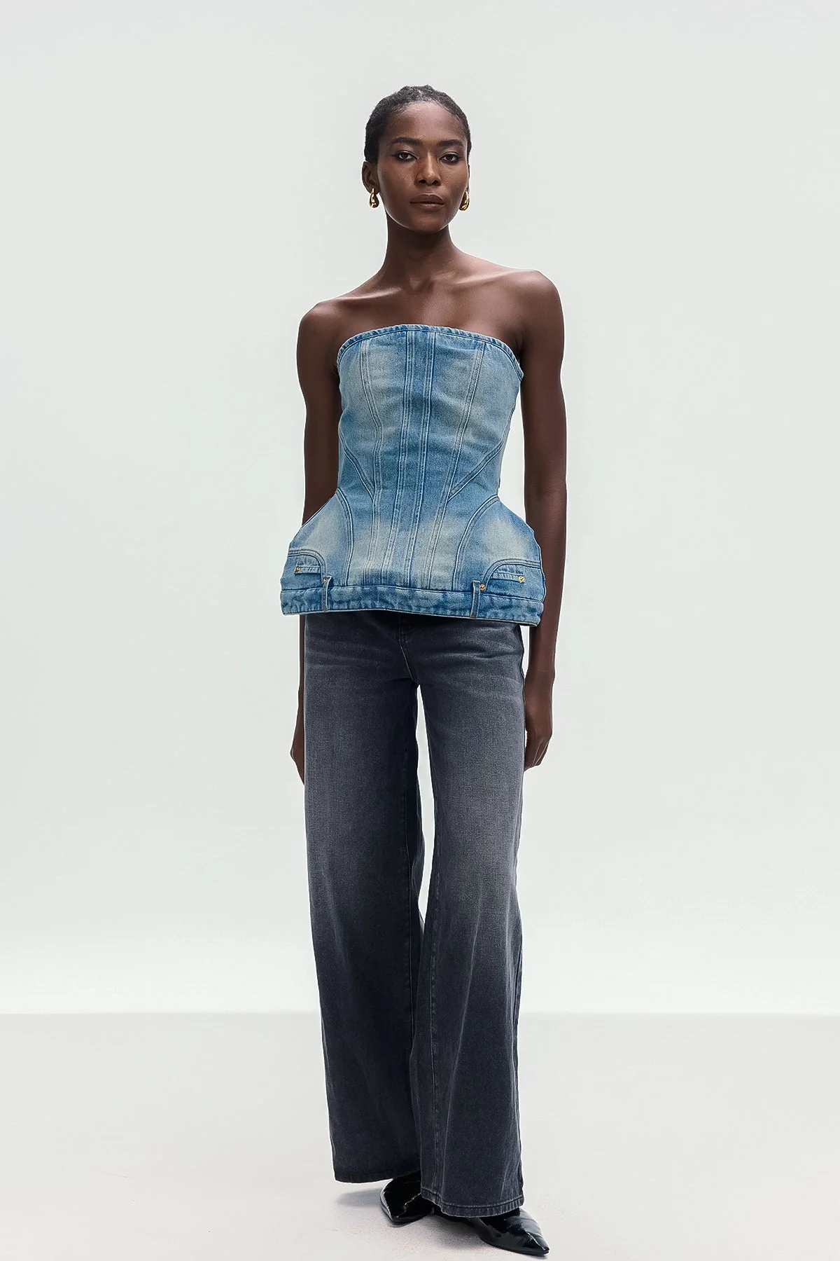 Denim Strapless Top - Blue Sleeveless Deconstruct Style