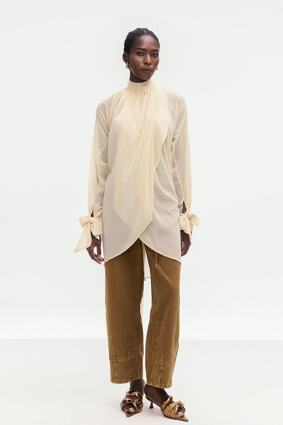 Apricot Asymmetric Lace-Up Shirt for Contemporary Style