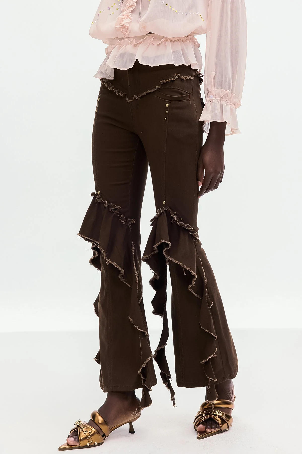 Brown Fringe Bootcut Jeans for Women