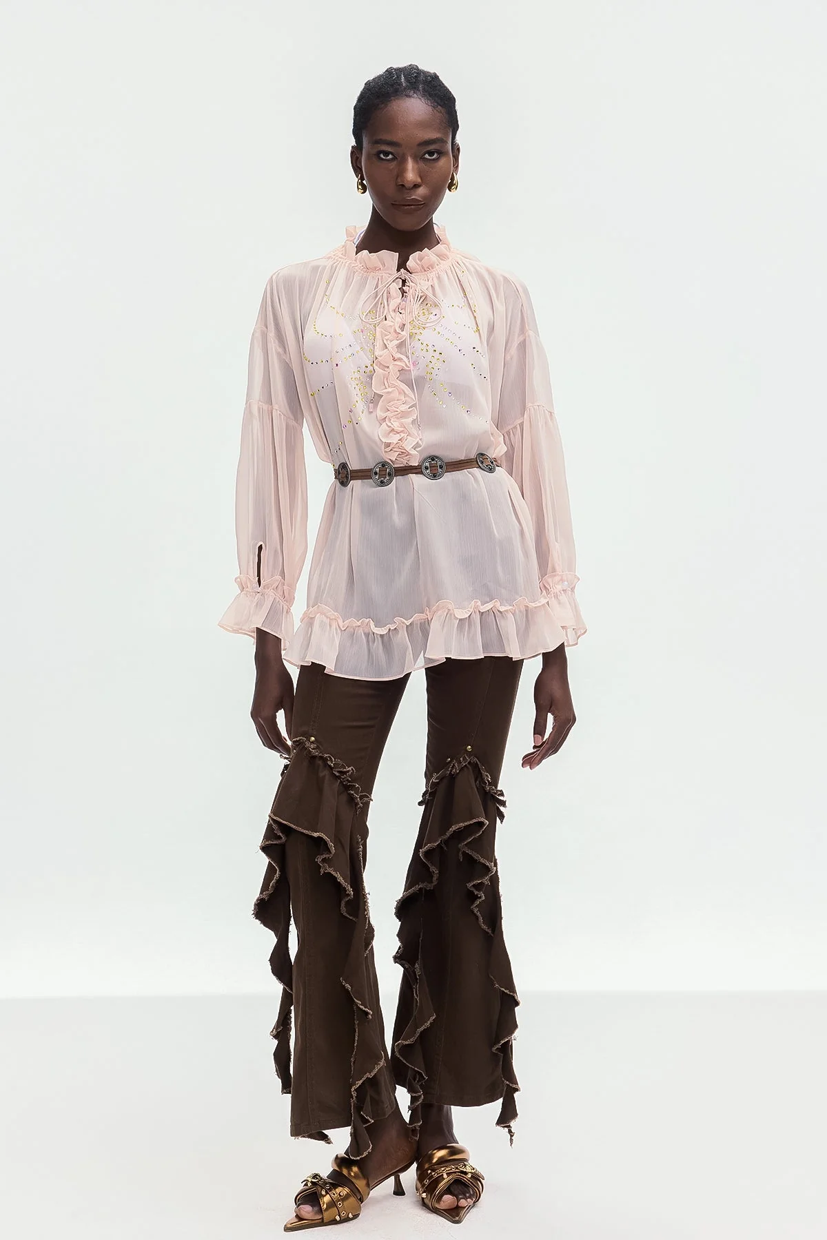 Brown Fringe Bootcut Jeans for Women