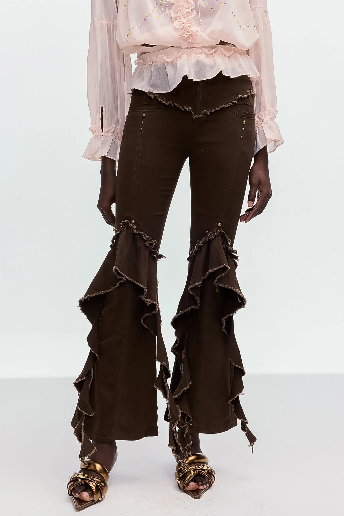 Brown Fringe Bootcut Jeans for Women