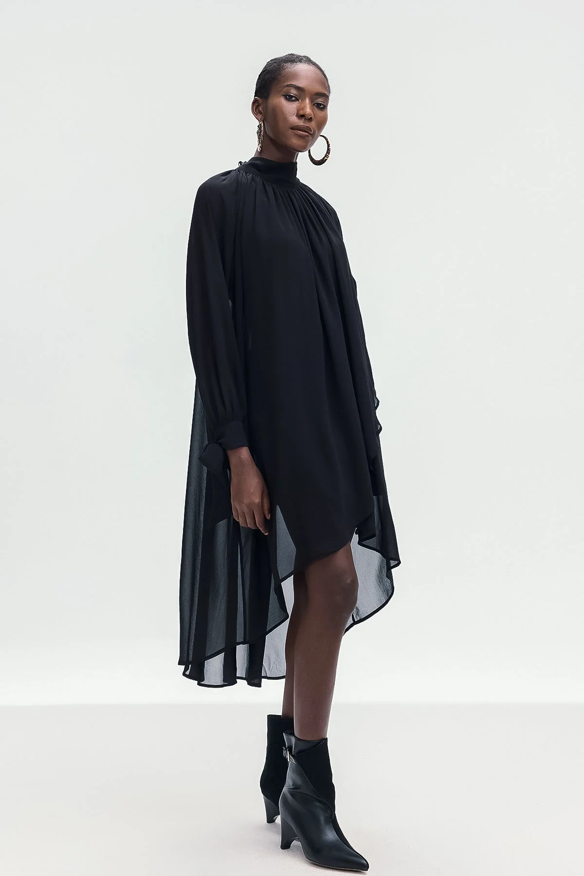 Black Lace-Up Asymmetric Shirt for Modern Elegance