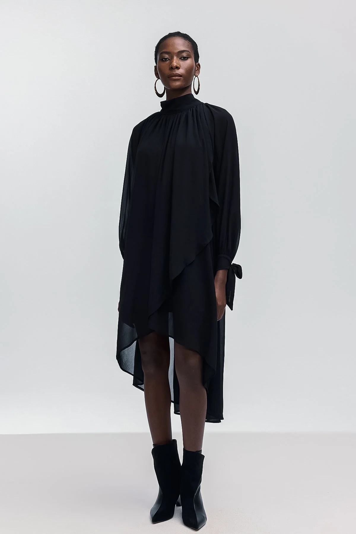 Black Lace-Up Asymmetric Shirt for Modern Elegance