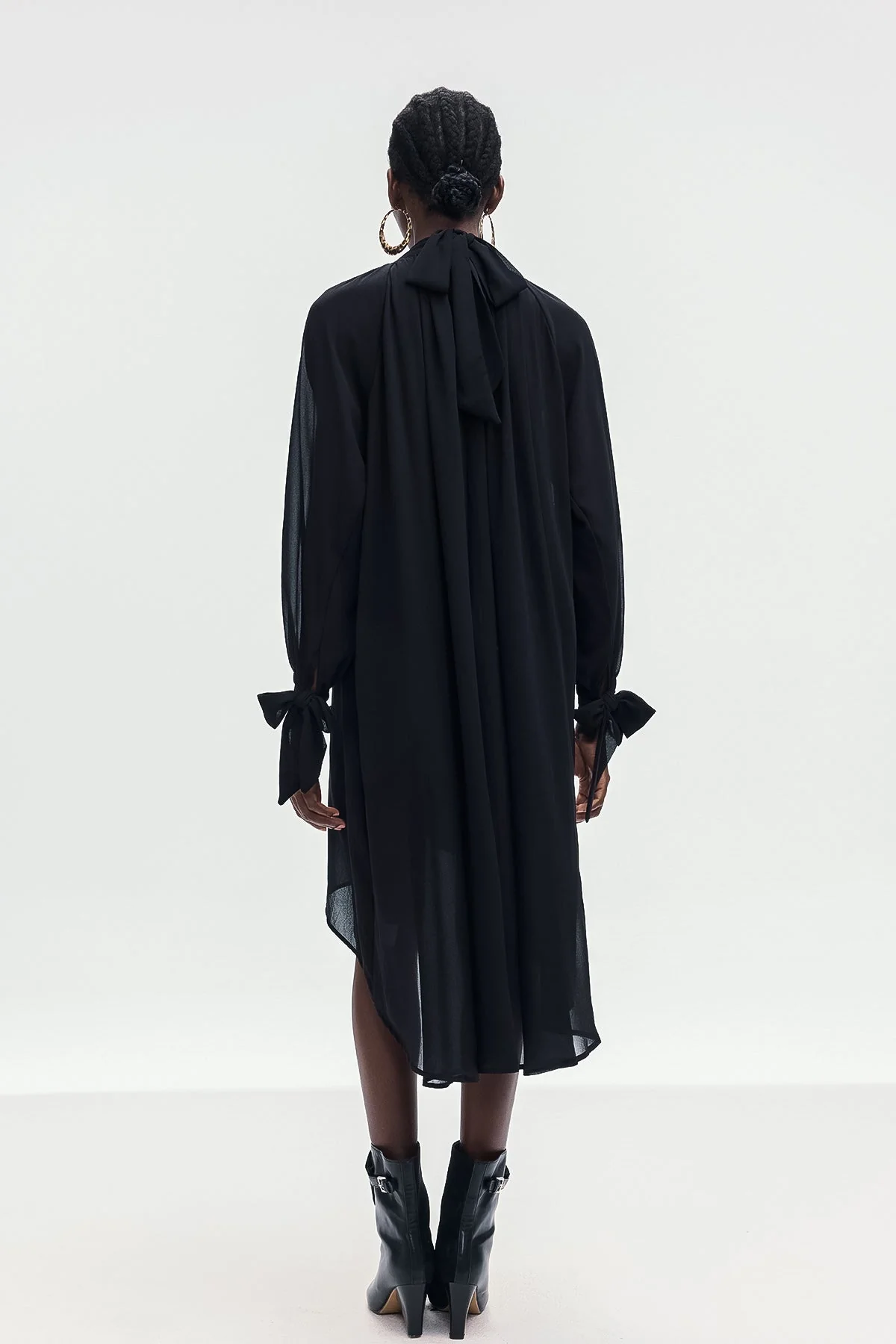 Black Lace-Up Asymmetric Shirt for Modern Elegance